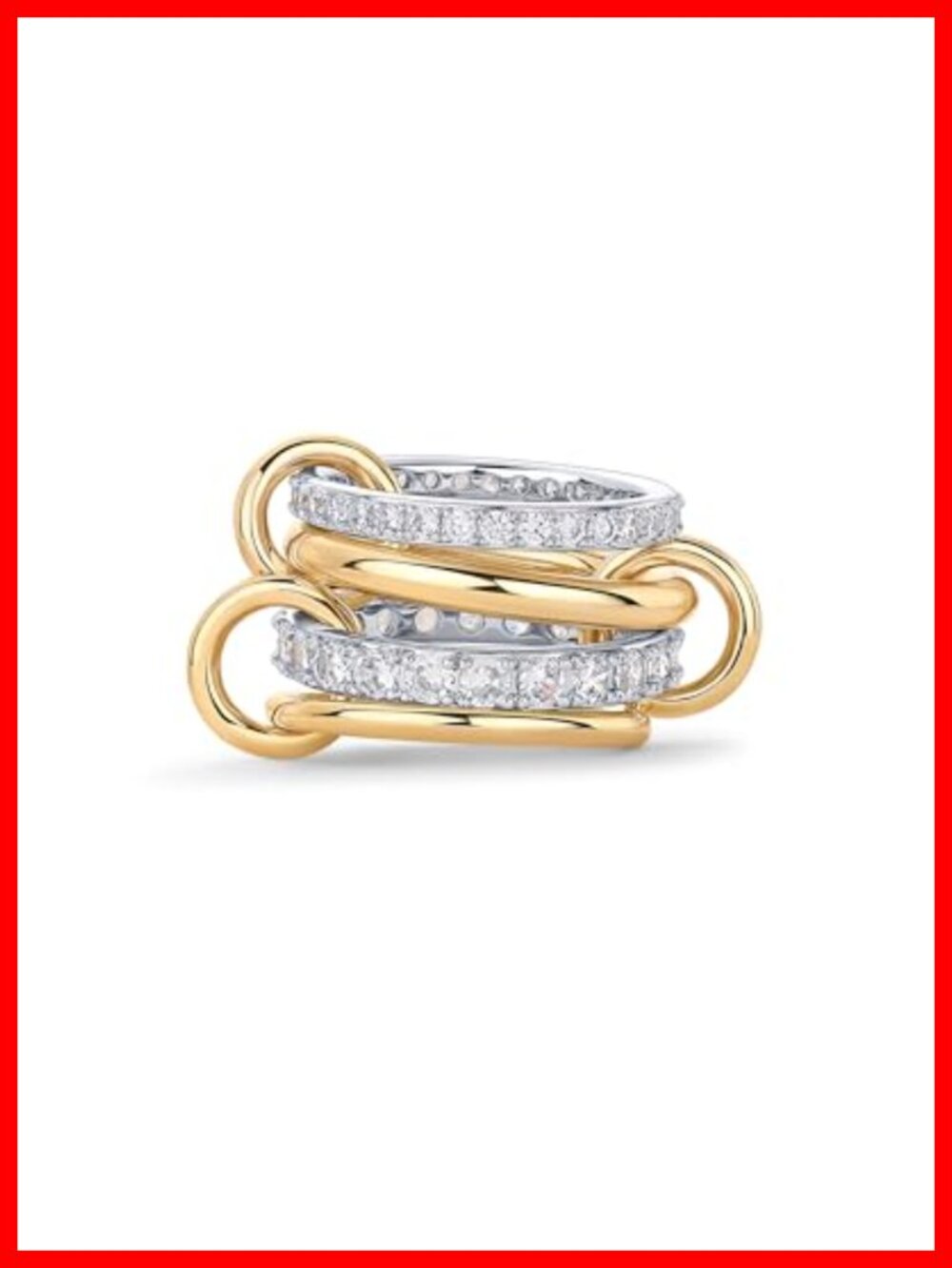 14K Gold Plated Stackable Rings Set Interlocked Two Tone CZ 4 Piece Stacking